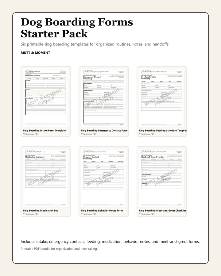 Dog Boarding Forms Starter Pack | Printable Pet Care Templates